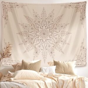Damanse Floral Tapestry Wall Hanging Cute,Boho Wall Tapestry for Bedroom Aesthetic,Mandala Living Room Decor for Teen Girls (Flaxen, 34.80\” x 47.20\”)