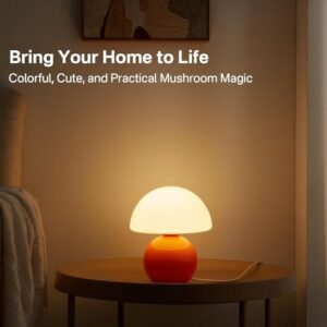 Dawnwake Mushroom Lamp Table Lamp for Bedroom,Desk Bedside Small Lamps for Living Room Night Stands,Mushroom Decor Cute Mini Modern Mid Century Lamps,Unique Aesthetic Home Living Room Decor(Orange) - Image 2