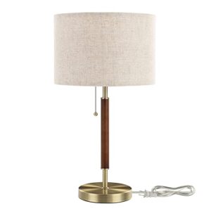 EDISHINE Mid Century Table Lamp, Bedside Lamp with Pull Chain Switch, Solid Wood & Metal Pole, Modern Nightstand Table Lamp for Living Room, Bedroom, Office, Frosted Bronze & Wood Finish - Image 2
