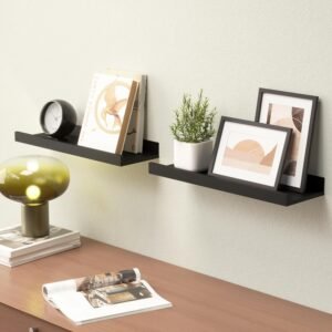 Floating Shelves Wall Mounted Set of 2, Modern Black Wall Shelves for Storage with Lip, Display Picture Ledge Shelf for Wall Decor Bedroom Living Room Bathroom Kitchen - Image 2