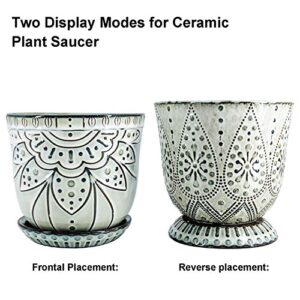 Gepege 6 Inch Beaded Ceramic Planter Set of 2 with Drainage Hole and Saucer for Plants, Indoor-Outdoor Large Round Succulent Orchid Flower Pot (Smoked Gray, Inner-pots not Larger Than 5 Inch) - Image 2