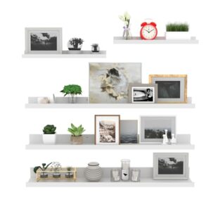 Giftgarden 36 Inch Large Floating Shelves for Wall Set of 5, White Wood Wall Shelves for Bathroom, Bedroom, Kitchen, Living Room Storage and Decoration, Wooden Picture Ledge - Image 2