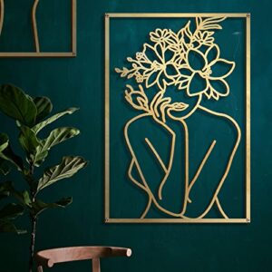 Glamativity 4 Pack Gold Wall Art Décor, Minimalist Décor Single Line Art Wall Décor, Real Metal Wall Art, Woman\'s Body Shape Abstract Wall Art (Gold Classic Style, M Size 17 x 11.8\'\') - Image 2