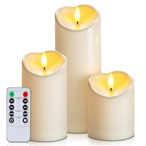 Homemory Flameless Candles with Timer and Remote Control, Battery Operated LED Candles, Realistic Fake Plastic Candles for Wedding, Festival, Home Decor, Waterproof Outdoor, D3”H4”6”8”