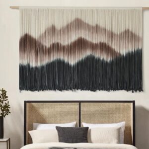 IOWER Macrame Wall Hanging 57″ W x 35″ L Brown Mountain Dip-Dyed Macrame Wall Decor Large Modern Fiber Art Boho Wall Decor