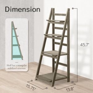 Jerry & Maggie 4-Tier Wooden Ladder Shelf - Rustic Bookshelf, Plant Stand, Storage Rack for Living Room, Bedroom, Patio, Farmhouse Décor (Light Brown) - Image 2