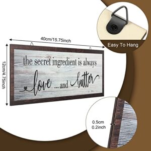 Jetec The Secret Ingredient Is Always Love and Butter Sign Funny Wood Kitchen Sign Funny Farmhouse Wall Decor Rustic Kitchen Wall Decoration, 15.7 x 4.7 Inch(White) - Image 2