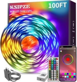 KSIPZE 100ft Led Strip Lights RGB Music Sync Color Changing Bluetooth Led Lights with Smart App Control Remote Led Lights for Bedroom Room Lighting Flexible Home Décor - Image 2