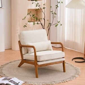 Karl home Accent Chair Mid-Century Modern Chair with Pillow Linen Fabric Upholstered Lounge Arm Chair with Solid Wood Frame & Soft Cushion for Living Room, Bedroom, Balcony, Beige - Image 2