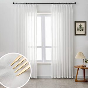 LUGOTAL Off White Sheer Curtains Pinch Pleated Curtains & Drapes 96 Inches Long 1 Panel Lightweight Light Filtering Curtain for Living Room Bedroom Semi Sheer Window Curtain, W52 x L96 - Image 2