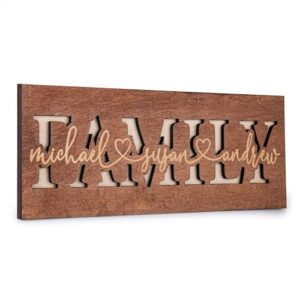 Lara Laser Works Personalized 3D Family Sign w/Names - 4 Wooden Colors, 2 Sizes - Decorative Wall Decor, Custom Wood Sign, Customized Gifts