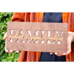 Lara Laser Works Personalized 3D Family Sign w/Names - 4 Wooden Colors, 2 Sizes - Decorative Wall Decor, Custom Wood Sign, Customized Gifts - Image 2