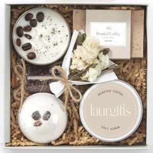 LaurGifts Coffee-Scented Spa Gift Set for Moms & Teachers – Gift Basket for Her - Thoughtful Gifts for Mother’s Day - Teacher Appreciation Gifts - Spa-Inspired at Home - Self-Care Essentials