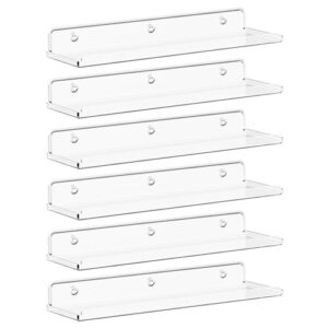Lifewit Floating Shelves for Wall, 6 Pack 15\" Clear Acrylic Shelf Room Decor for Book/Figures/Photo/Makeup in Bathroom, Book Shelf, Living Room, Bedroom, Kitchen Storage and Organization - Image 2