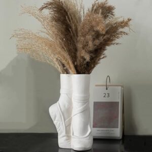 Lvases Ballet Shoe Modern Ceramic Vase, Nordic Art Ins Style Decorative Ceramic Aesthetic Foot Flower Vase for Home Living Room Table Bookshelf Decor (Matte White W 6\" X H 9\") - Image 2