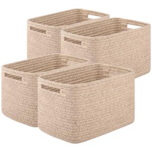 OIASKET Storage Baskets for Organizing, Woven Decorative Baskets for Shelves - Books, Towels, and Clothes, Cotton Rope Toy Storage Bins, 12.7\'\'Lx9\'\'Wx7.8\'\'H, Pack of 4, Brown - Image 2