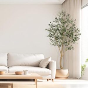 Realead 8ft Faux Olive Tree, Large Realistic Olive Trees Artificial Indoor, Tall Fake Olive Tree with Natural Wood Trunk and Lifelike Fruits for Home Office Decor - Image 2