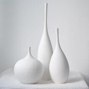 Relexome White Ceramic Vase Modern Boho Wabi-Sabi Flower Vase Set of 3 Decorative Aesthetic Vases for Centerpieces Pampas Matte Minimalist Vases for Living Room Table Shelf Home Decor Gift