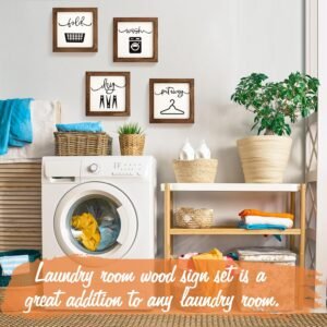 SHOHAYTO Laundry Room Decor for Wall Farmhouse Signs Set of 4 Wash Dry Fold Put Away Rustic Decor for Shelf Laundry Wall Art with Wood Frame Decorative Room Sign 8'' x 8'' - Image 2