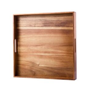 Serving Tray with Handles, 20 Inch Large Square Ottoman Tray Acacia Wood Decorative Tray for Living Room, Ottoman Coffee Table, Kitchen, Appetizers, Breakfast, Patio, Party - Image 2
