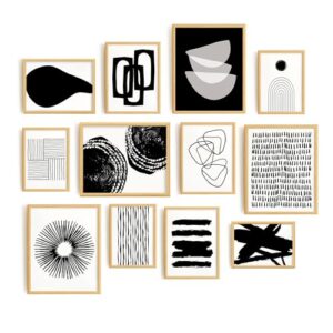 Set 12 Boho Wall Art - Black And White Art Prints, Abstract, Midcentury Modern, Geometric, Boho Room Decor, Minimalist (8x10in UNFRAMED) - Image 2