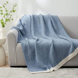 Snuggle Sac Blue Throw Blankets for Couch, Reversible Super Soft Warm Blankets Cozy Knit Blanket Fuzzy Plush Throws for Sofa, Bed, Gift, Heather Blue, 50 x 60 inches - Image 2