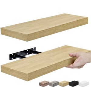 Sorbus Floating Shelves for Wall, Bathroom Shelves Wall Mounted for Kitchen, Bedroom, Bathroom Storage Over Toilet, Hanging Book Shelf for Wall Home Decor Living Room (Maple Wood, 2 Pack) - Image 2