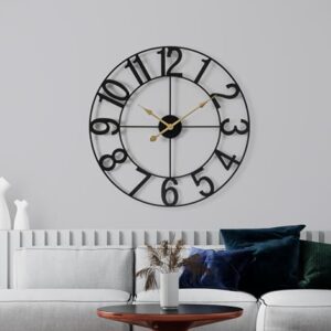 Sorbus Large Wall Clock for Living Room Decor – Easy to Hang 24-Inch Big Wall Clock – Metal Wall Art for Kitchen, Bedroom, Home, Office – Analog Decorative Wall Clock (Black)