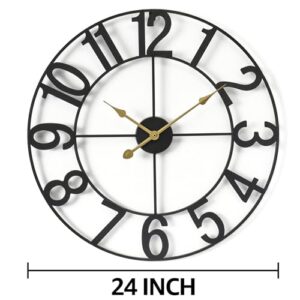 Sorbus Large Wall Clock for Living Room Decor – Easy to Hang 24-Inch Big Wall Clock – Metal Wall Art for Kitchen, Bedroom, Home, Office – Analog Decorative Wall Clock (Black) - Image 2