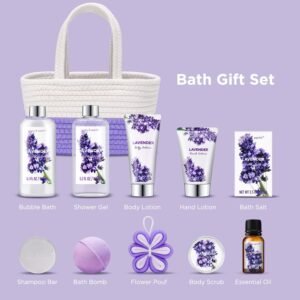 Spa Gift Baskets for Women - Body & Earth 11pcs Lavender Gift Sets with Bubble Bath, Shower Gel, Body Lotion, Birthday Gifts for Women, Spa Kit for Mom Gifts, Purple Gifts - Image 2