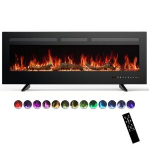 Sweetcrispy 50\” Electric Fireplace Wall Mounted or Recessed Insert, 1500W/750W Freestanding Fireplaces Heater with Remote Control,13 Adjustable Flame Color, 12H Timer, Touch Screen