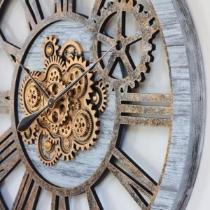 The Gears Clock 36\'\' Inch Real Moving Gear Wall Clock Vintage Industrial Oversized Rustic Farmhouse (Silver Grey) - Image 2
