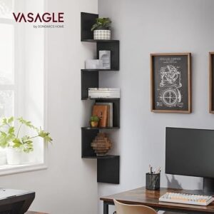 VASAGLE Corner Shelf Wall Mount, 5-Tier Floating Corner Bookshelf, Plant Shelf for Bedroom, Living Room, Bathroom, Home Office, Ink Black - Image 2