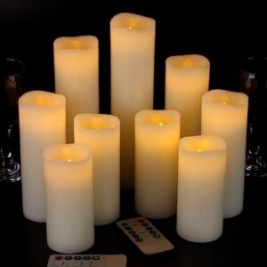 Vinkor Flameless Candles Battery Operated Candles Real Wax Pillar LED Candles with 10-Key Remote and Cycling 24 Hours Timer (Ivory 4\" 5\" 6\" 7\" 8\" 9\") - Image 2