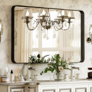 VooBang Bathroom Mirror 24x32 inch, Black Gorgeous Deep Frame Wall Mirror, Modern Round Corner Bathroom Vanity Mirror for Bedroom, Living Room, Hanging or Leaning Horizontal or Vertical, Black - Image 2