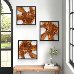 Warmaxx Rustic Teak Wood Wall Decor 17\'\'x17 Farmhouse Live Edge Wall Art Decoration for Home Living Room Bedroom Office Handcrafted Square Wooden Flower Design Wall Décor - Image 2