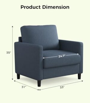 Welzona Sofa Accent Chair, 33\" Reading Chair for Bedroom, Tool-Free Setup Living Room Accent Chairs, Comfy Arm Chairs Living Room, All-Wood Reading Nook, Blue Grey - Image 2