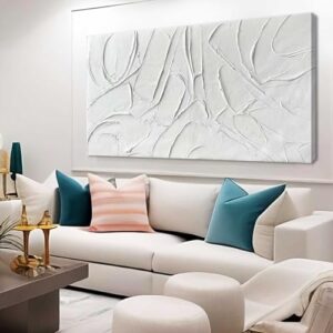 XIANSHOU Home Decor White Abstract Wall Decor Maximalist Artwork Textured Canvas Wall Art Pictures for Living Room Bedroom Home Office Decor 24"x48"