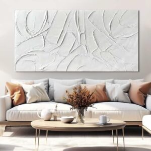 XIANSHOU Home Decor White Abstract Wall Decor Maximalist Artwork Textured Canvas Wall Art Pictures for Living Room Bedroom Home Office Decor 24\"x48\" - Image 2
