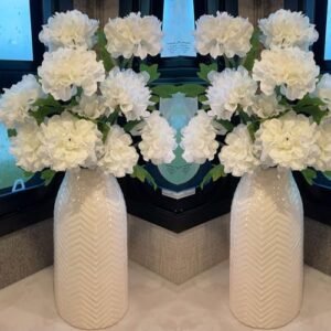 hjn White Vase for Flowers Ceramic Vase for Decor, Modern Decorative Tall Vases for Your Kitchen/Office/Living Room/Bookshelf/Mantel - White Texture(Medium - Image 2