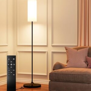luckystyle LED Floor Lamp for Living Room, Dimmable Standing Lamps with Foot Switch,Remote Custom Color Temperature Black Pole Lamp with Lampshade,12W Led Bulb Tall Lamps for Bedroom Office Kid Room
