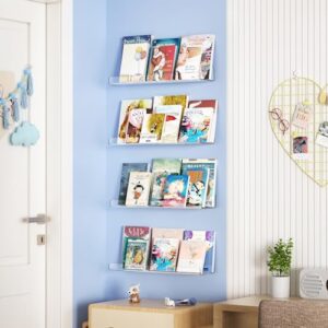 upsimples 6 Pack Acrylic Shelves for Wall Storage, 15\" x 4“ Floating Bookshelves for Kids, Display Shelf Organizer for Bathroom, Bedroom, Living Room, Kitchen, Room Decor, Clear - Image 2