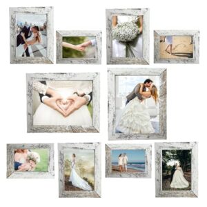 xnlkros Picture Frame Set 10 pack, Farmhouse Photo Frames, Gallery Wall Frame Collage, 8x10 5x7 4x6 Frames in 3 Different Finishes Picture Frames For Wall or Desk,Rustic White - Image 2
