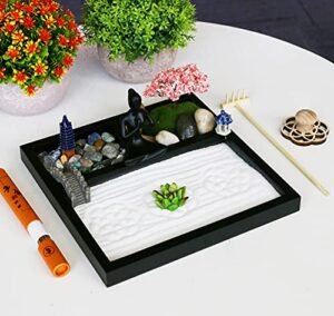 Desktop Meditation Yoga Garden Kit with Japanese Tabletop Rock Sand Chakra Shrine Altar, Home Office Desk Zen Decor, Gifts for Women & Men, Birthday, Includes Rake Tool & Accessories - Image 3