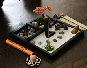 Desktop Meditation Yoga Garden Kit with Japanese Tabletop Rock Sand Chakra Shrine Altar, Home Office Desk Zen Decor, Gifts for Women & Men, Birthday, Includes Rake Tool & Accessories - Image 5