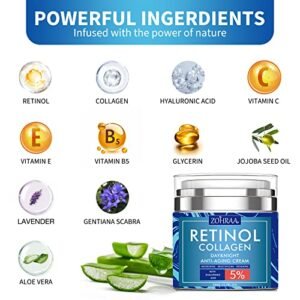 Retinol Cream for Face - Facial Moisturizer with Collagen and Hyaluronic Acid, Anti-Wrinkle Reduce Fine Lines Vitamin C+E Natural-Ingredient Day Night Anti-Aging For Women Men - Image 3