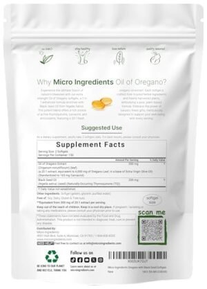 Micro Ingredients Oil of Oregano, 300 Softgel | Oregano Oil with Black Seed Oil, 4X Strength Carvacrol & Thymoquinone | Plant Based, Non-GMO | Antioxidant & Immune Support - Image 3