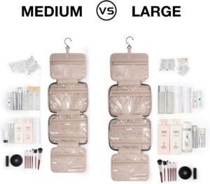 BAGSMART Toiletry Bag Travel Bag with Hanging Hook, Water-resistant Makeup Cosmetic Bag Travel Organizer for Accessories, Shampoo, Full-size Container, Toiletries (Baby Pink, Medium) - Image 3