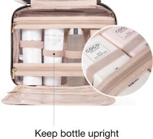 BAGSMART Toiletry Bag Travel Bag with Hanging Hook, Water-resistant Makeup Cosmetic Bag Travel Organizer for Accessories, Shampoo, Full-size Container, Toiletries (Baby Pink, Medium) - Image 5