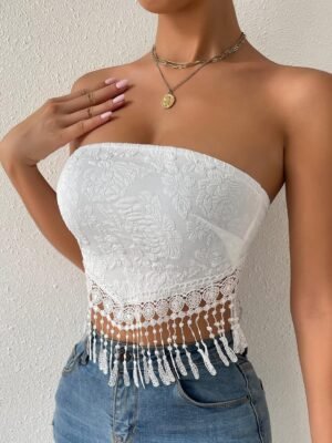 MakeMeChic Women's Boho Crop Tube Top Floral Tie Back Cute Bandana Tops - Image 4